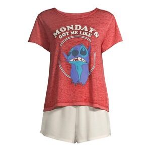 Disney Women's Stitch Mondays Got Me Like L 12-14‎ Red burnout Tee Tshirt Lilo &